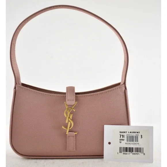 Saint Laurent Mini Le 5 A 7 Hobo Dragee Pink Satin Gold YSL Logo Top Handle Bag - Picture 4 of 16